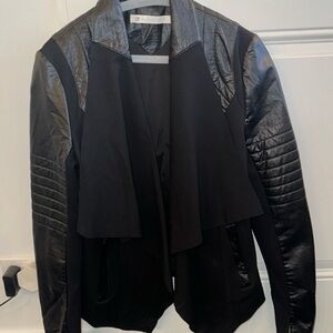 Blanc Noir Trendy Leather and Fabric Blazer with Thumbholes Sz Lg